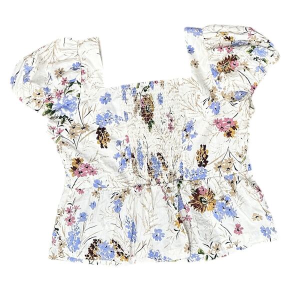 Anthropologie Floral Puff Sleeve Blouse - Cream and Multicolor - Picture 5 of 9